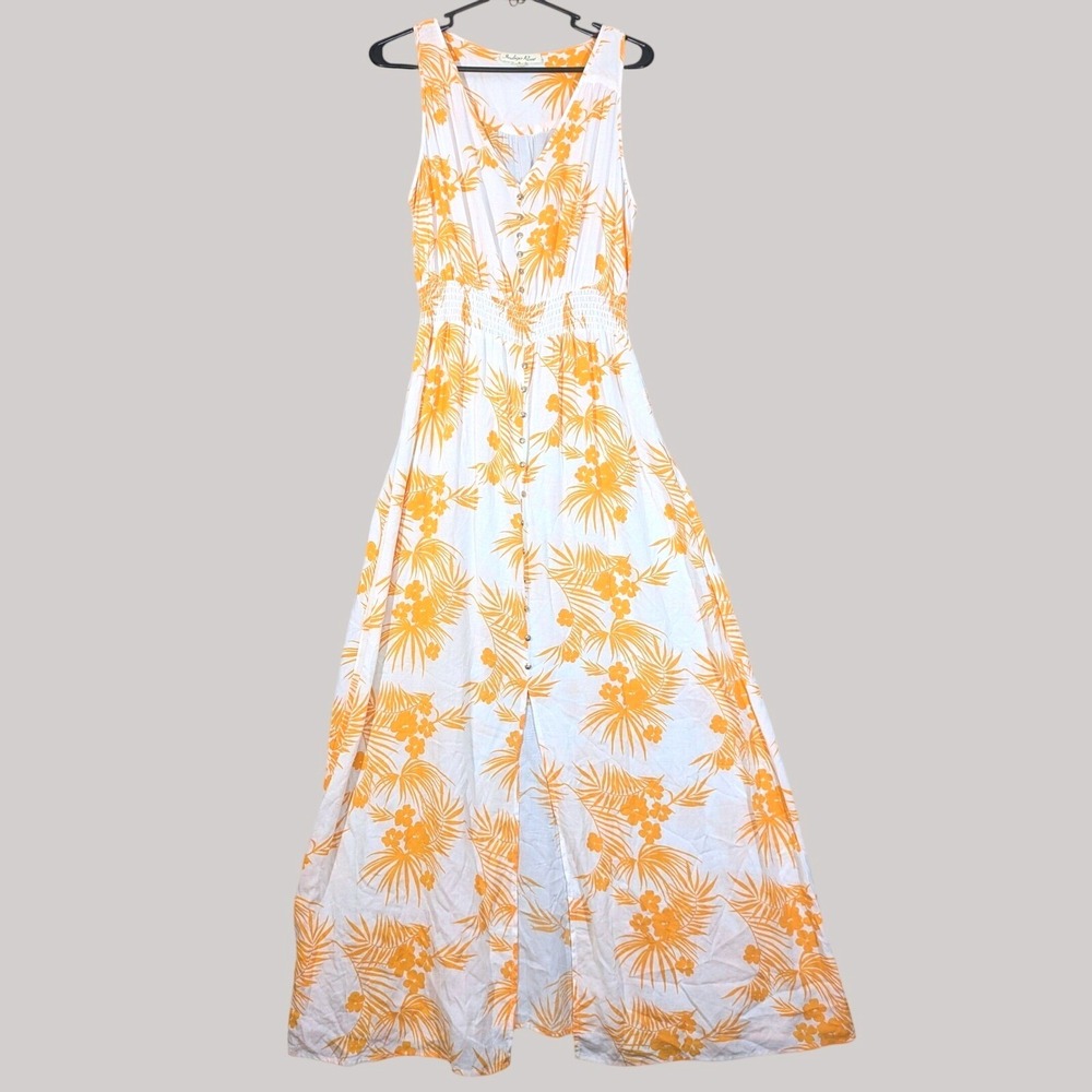 Indigo Rose‎ White Orange Tropical Maxi Boho Sundress Size Small